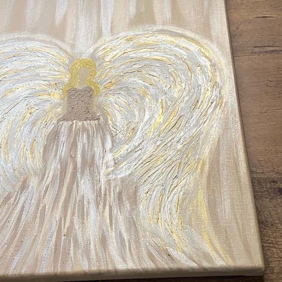 12x16 Hand painted mixed media Angel painting on canvas neutrals gold metallic - Picture 14 of 17